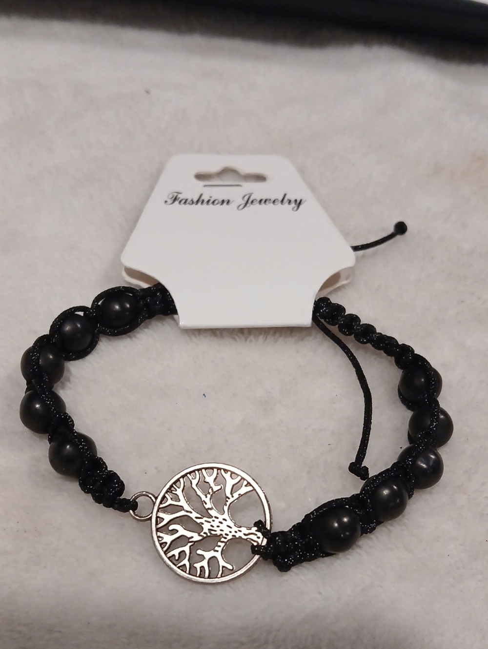 Tree of Life Charm Adjustable Black Braided Bracelet - NWT on Card